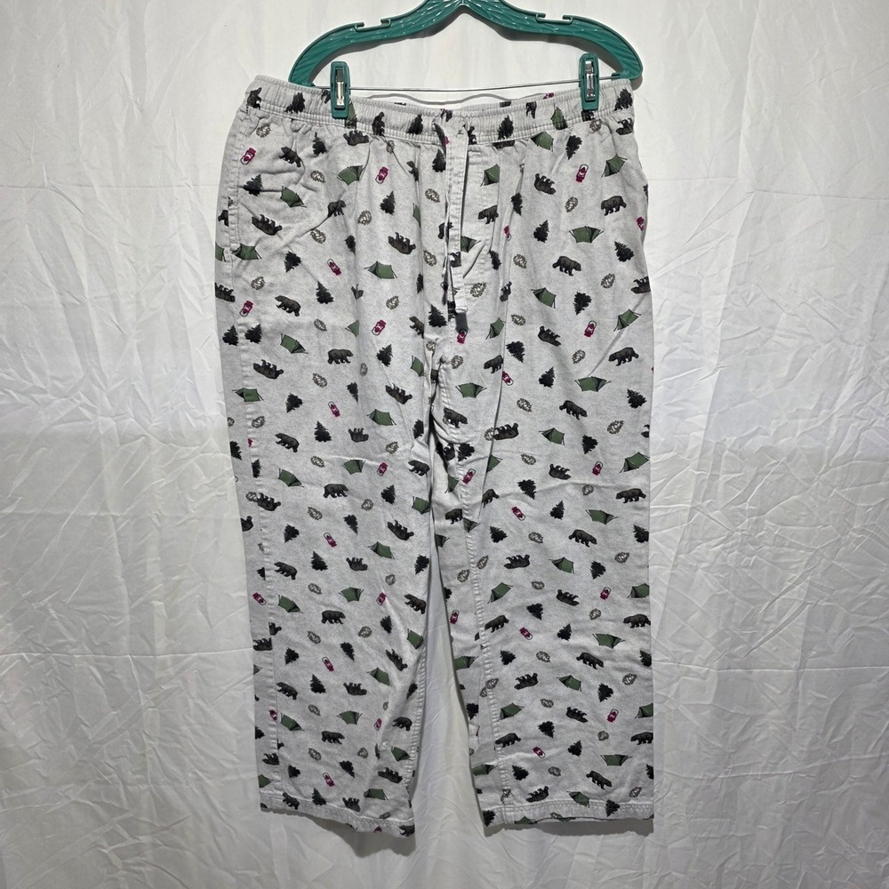 Eddie Bauer Mens XL Flannel Pajama Pants Gray Camping Bear Print Sleepwear
